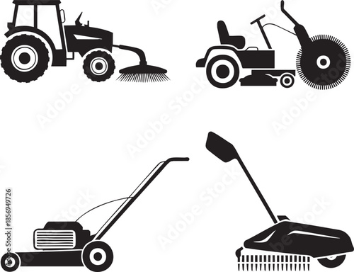 Four gardening machines for lawn care and landscaping services