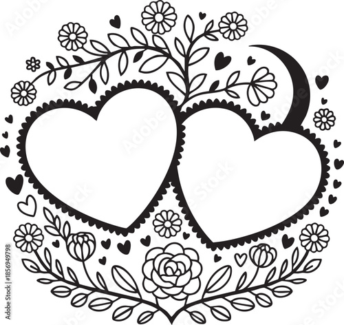 heart shape floral design with leaves and flowers