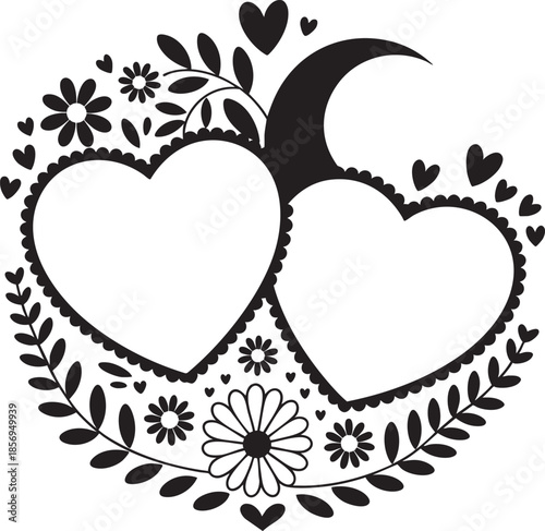 heart shape love symbol with flowers and leaves decoration