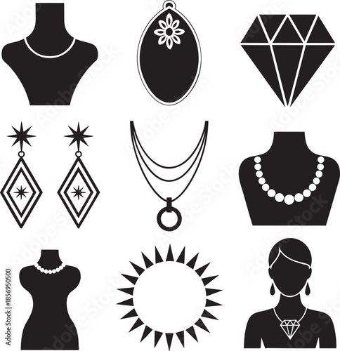 black and white icons of jewelry and accessories