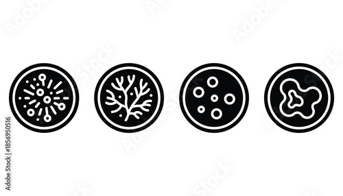 Bacteria and virus in petri dish outline science logo vector illustration.