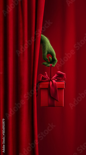 Christmas Surprise Hidden Behind Curtain.