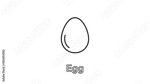 Simple black line art icon illustrating a fresh farm egg shape with clean outlines ideal for cooking ingredient labels or educational food charts representing breakfast nutrition