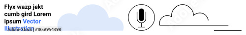 Cloud computing, voice recognition, technology integration, data storage, AI systems, digital communication. Microphone icon next to clouds in simple design. Cloud computing and voice recognition