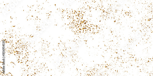 Abstract white background featuring subtle dust grain and copper rust texture with dirty noise particles and shiny gold confetti glitter for festive retro and modern design use