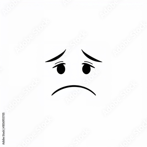 Sadness Emblem: This minimalist illustration of a sorrowful face, featuring downturned eyebrows and a curved mouth, simply and eloquently conveys the universal experience of sadness and despair.