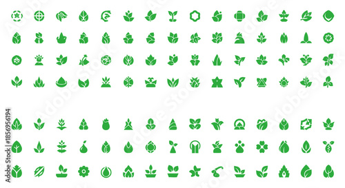 Collection of green eco friendly icons.