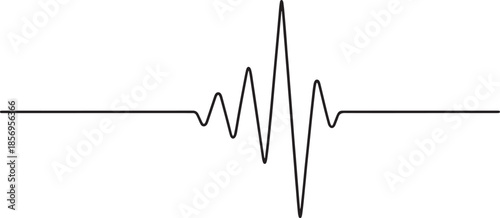 Abstract black line representing a sound wave or heartbeat graph with sharp peaks and gentle oscillations on a white background also transparent background