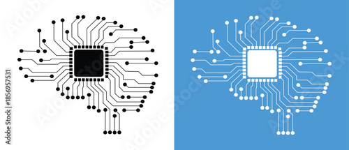Artificial Intelligence Brain Circuit Vector with Microchip Technology Design
