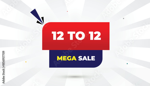 12 to 12 mega sale editable eps format web banner vector art template design red gradient deep blue shapes yellow bold font white gray gradient abstract illustration sunshine business background 4k