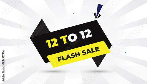 Flash Sale 12 to 12 editable EPS format web banner vector art illustration template design black gray shapes yellow bold font white gray gradient abstract sun shine business background 4K modern creat