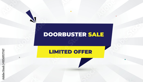 Doorbuster Sale Limited Offer Editable EPS Format Web Banner Vector Art Illustration Template Design Deep Blue Yellow Shapes Bold Font White Gray Gradient Abstract Illustration Sunshine Business Backg