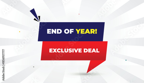 end of year exclusive deal editable eps format web banner vector art illustration template design deep blue red gradient shapes yellow bold font white gray gradient abstract illustration sun shine bus