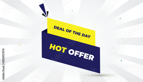 hot offer deal of the day editable eps format web banner vector art illustration template design deep blue yellow shapes bold font white gray gradient abstract illustration sunshine business backgroun