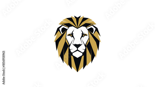 A stylized geometric lion logo with a black, white, and gold color scheme on a plain white background.