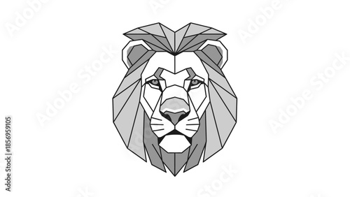 A geometric lion logo with a stylized mane and facial features, depicted in shades of gray on a clean white background.