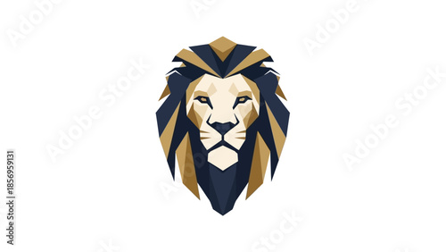 Geometric lion logo with a gold and black color scheme on a white background, featuring a stylized illustration of a lion's head.