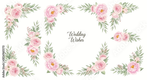 Pink floral wedding border design.