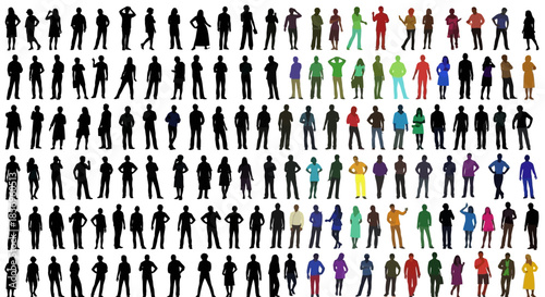 Diverse human silhouettes in various colors.