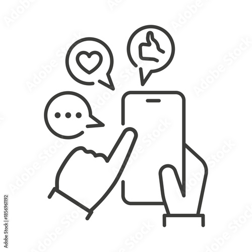 Phone Line click likes, comments, loves. Vector line illustration.