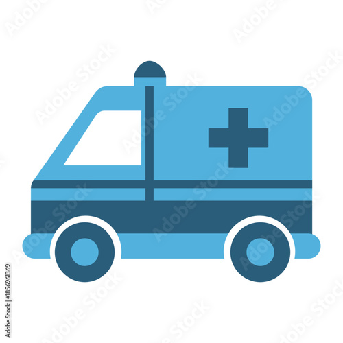 Blue ambulance emergency medical transport vehicle icon Modern healthcare service symbol for urgent patient care rescue