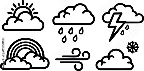 Weather icons set with sun rain lightning snow and rainbow vector illustration 