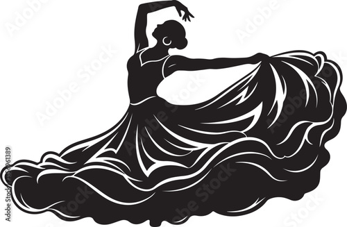 Black Silhouette Of A Flamenco Dancer In A Flowing Dress dancing woman