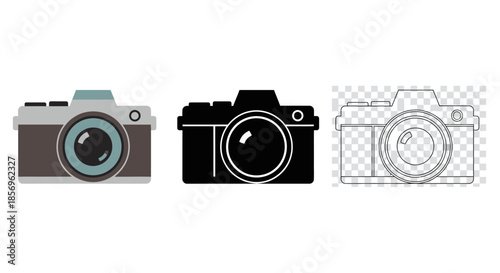 Collection of camera icons in different styles.