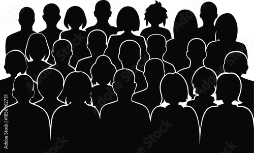 Crowd of people silhouette vector art illustration and minimal black and white design