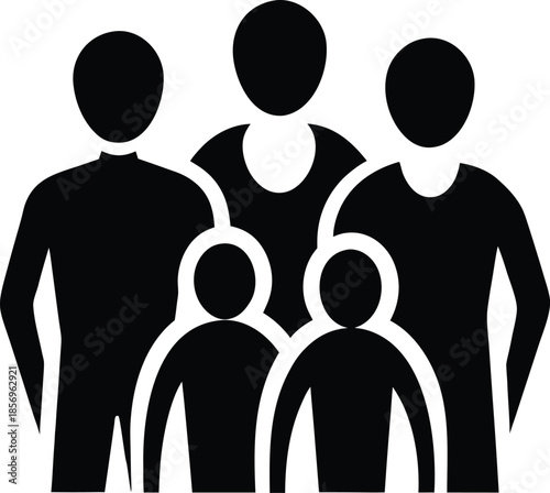Family unity symbol silhouette vector art illustration and minimal black and white design