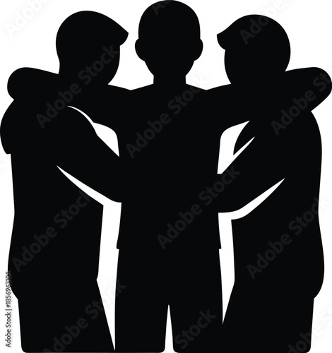 Group hug silhouette vector art illustration and minimal black and white design