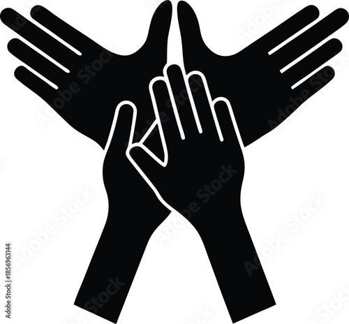 Hands together symbol silhouette vector art illustration and minimal black and white design