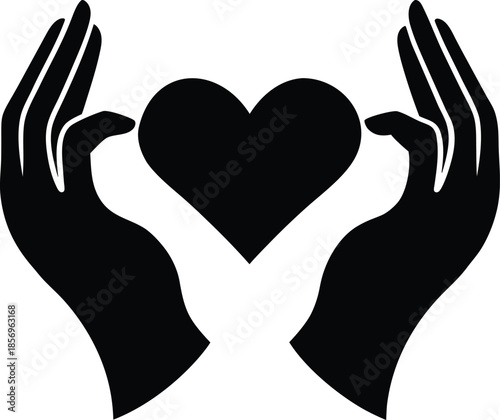 Hands with heart symbol silhouette vector art illustration and minimal black and white design