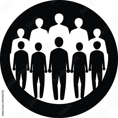 People standing in a circle silhouette vector art illustration and minimal black and white design