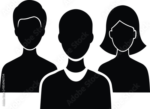 People with different skin colors silhouette vector art illustration and minimal black and white design