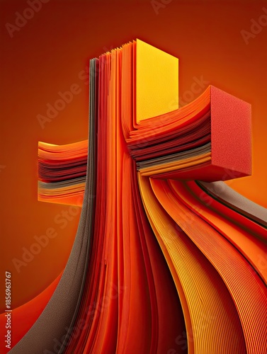 Abstract Layered Cross in Warm Colors