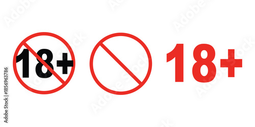 Icon of 18 plus age restriction sign vector of over eighteen years old adult limit censored content only warning symbol.