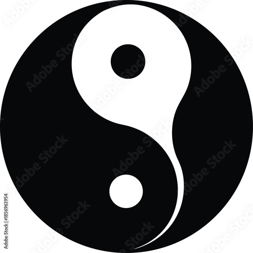 Yin yang unity symbol silhouette vector art illustration and minimal black and white design