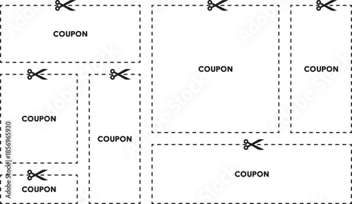 Dotted Line and Scissors Vector Collection, coupon sign template, scissors cutting coupon icon set