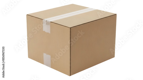 Tableau sur toile Cardboard box isolated PNG, brown corrugated container with tape for shipping an
