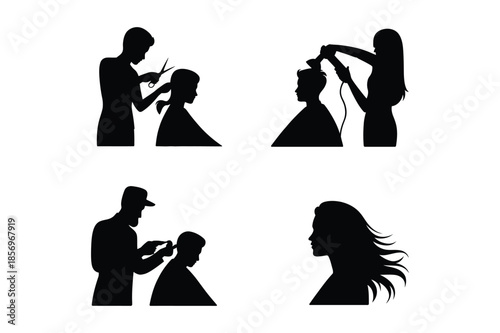 Barber Shop and Hair Salon Professional Stylist Silhouettes