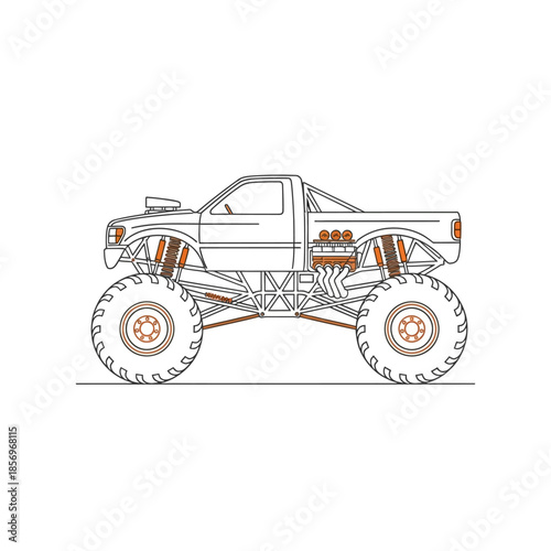 Customized Monster Truck Side View Illustration.