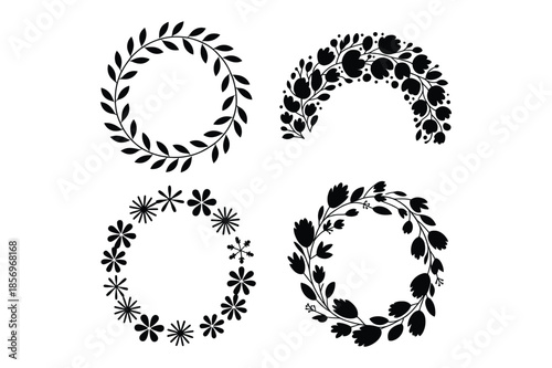 Decorative Floral Wreaths and Laurel Frames Silhouette Set
