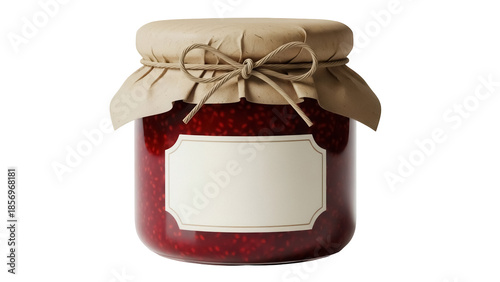Photos Jar of raspberry jam isolated PNG, homemade preserve with blank label and rustic