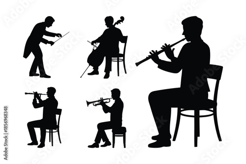 Classical Music Performers and Orchestra Conductor Silhouettes