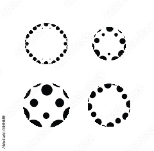 Seamless vector pattern set featuring black and white circles and dots with soccer ball sport icons and floral nature art illustration design