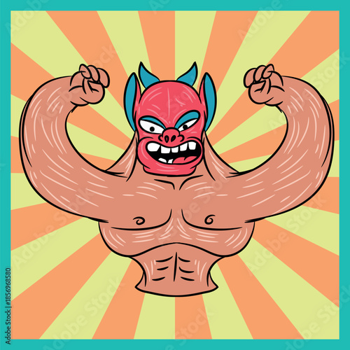 Mexican wrestler with mask in different poses, design of Mexican culture, urban lifestyle and with entrances and moves of the wrestling.