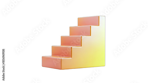 3D Modern stairs with smooth, glossy gradient material on transparent background