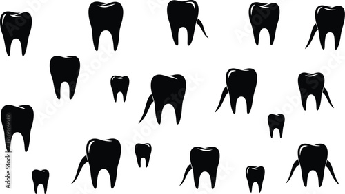 Collection of black silhouette teeth illustrations