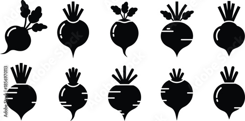 Collection of black silhouette beetroot illustrations